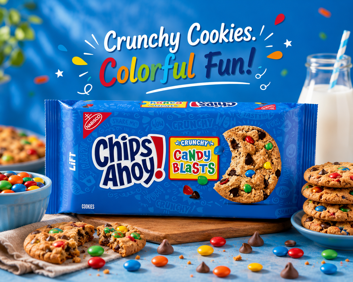 Chips Ahoy Candy Blasts Chocolate Chip Cookies Pouch, 351 g (Pack of 02)