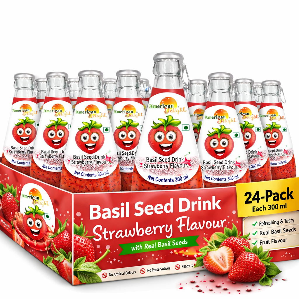 American Delight Strawberry Basil Seed Drink (Pack of 24 x 300ml) | Ready to Serve