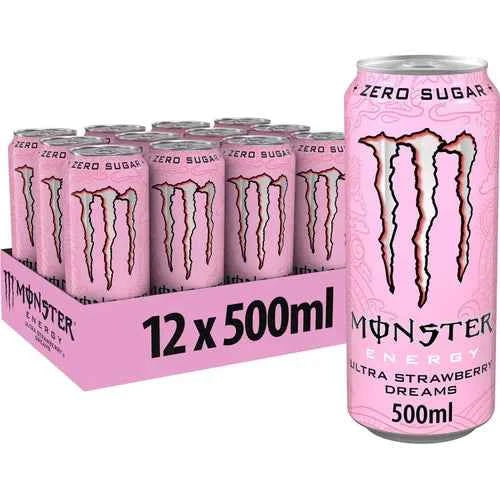 Monster Energy® Ultra Strawberry Dreams Carbonated Energy Drink | Pack of 12 Cans (UK)