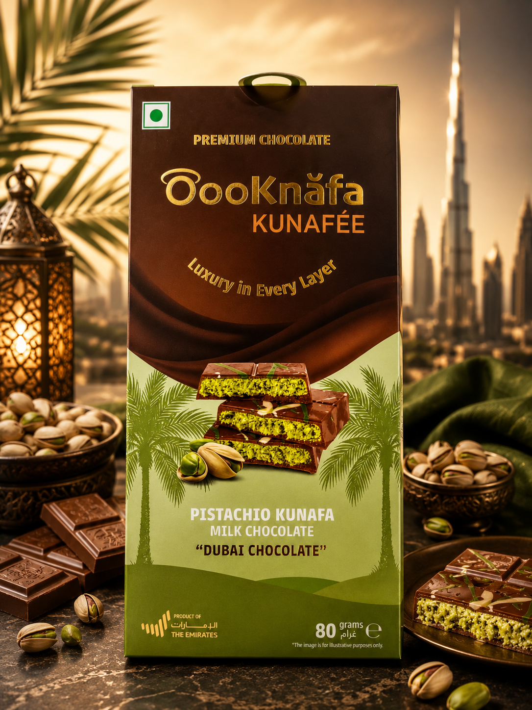 Pistachio Kunafa Chocolate 80 gm (UAE)(Pack of 02)