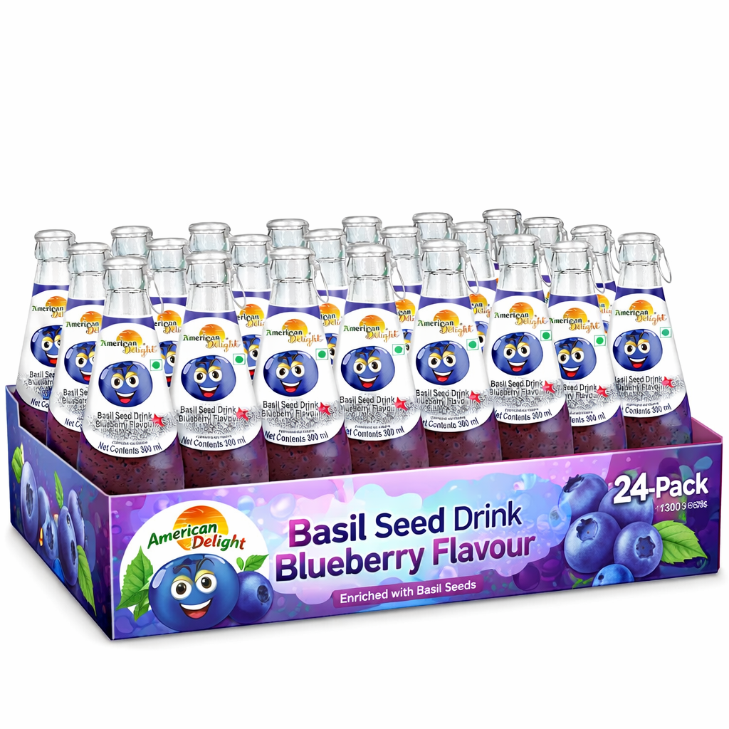 American Delight Blueberry Flavored Drink with Basil Seed - Ready to Serve Beverage (24x 300ml Pack)