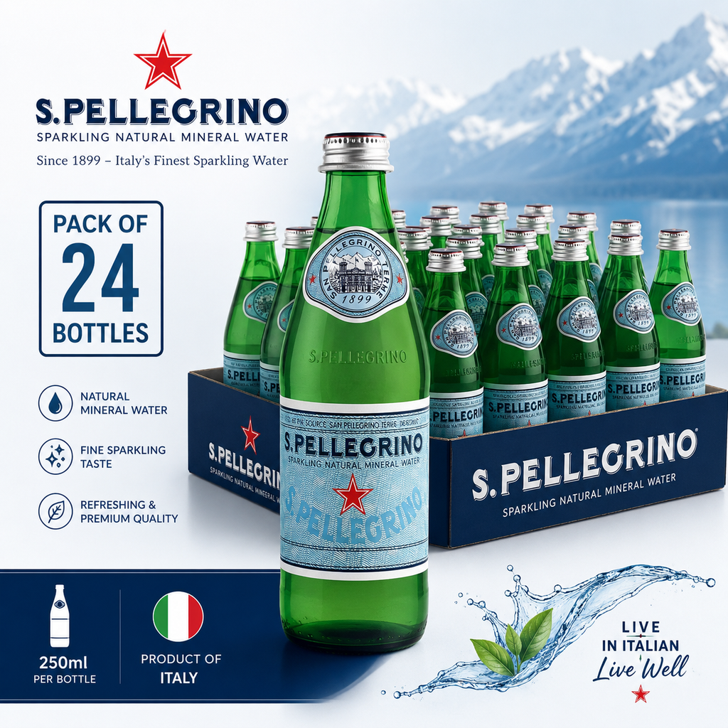 San Pellegrino Sparkling Natural Mineral Water Glass Bottle 250ml - (Pack of 24)
