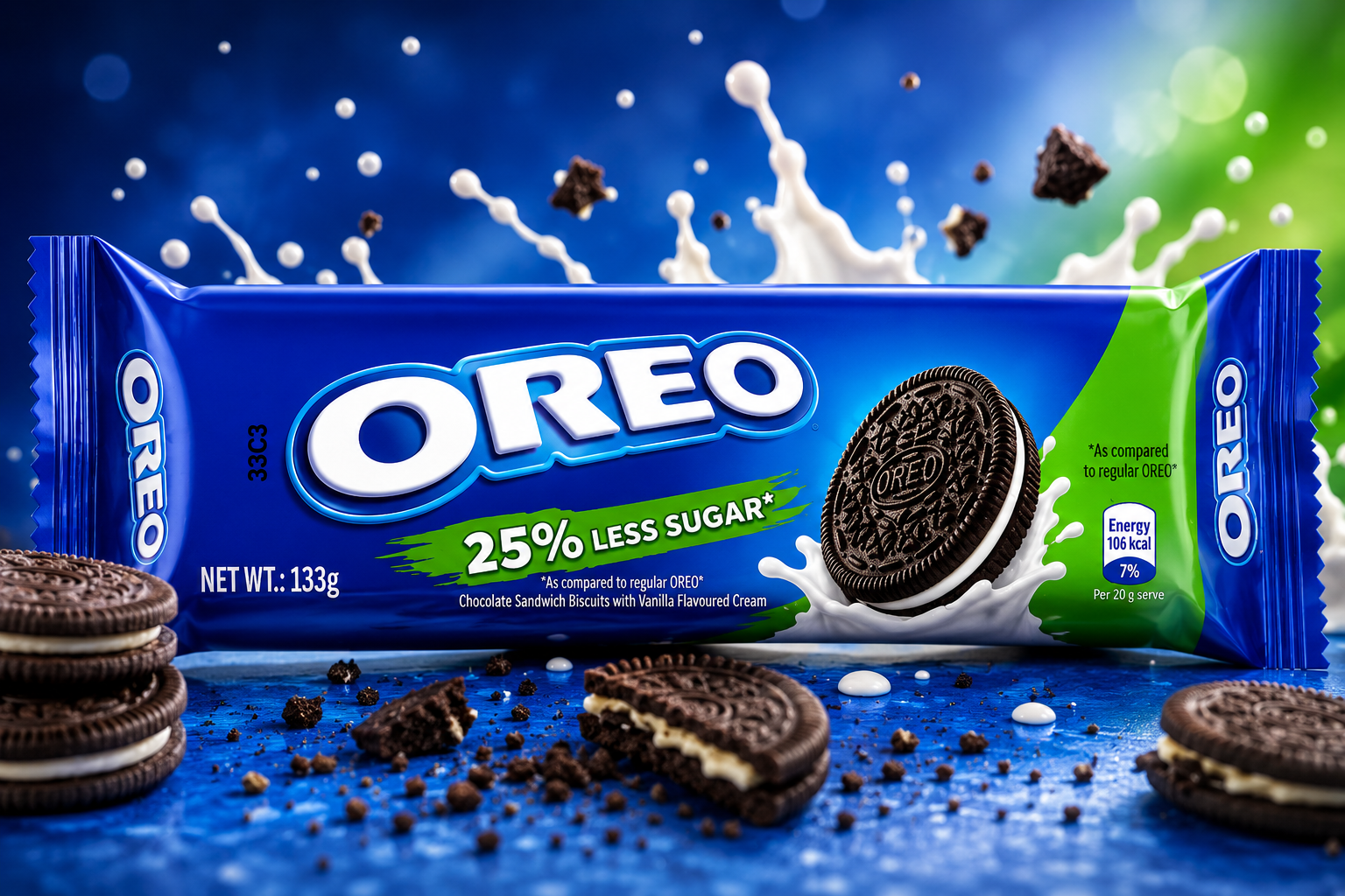 OREO Chocolate Sandwich Cookies With Vanilla Flavoured Cream Biscuits, 25% Less Sugar, Each 105g  (Pack of 06) (Indonesia)