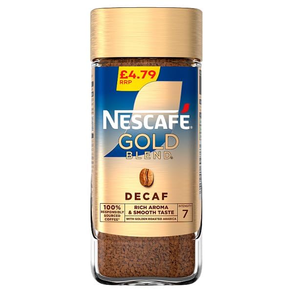 NESCAFE GOLD BLEND Decaf Instant Coffee, Rich Aroma and Smooth Taste, 100% Responsibly Sourced Coffee, 95g Intensity 7 (From UK)