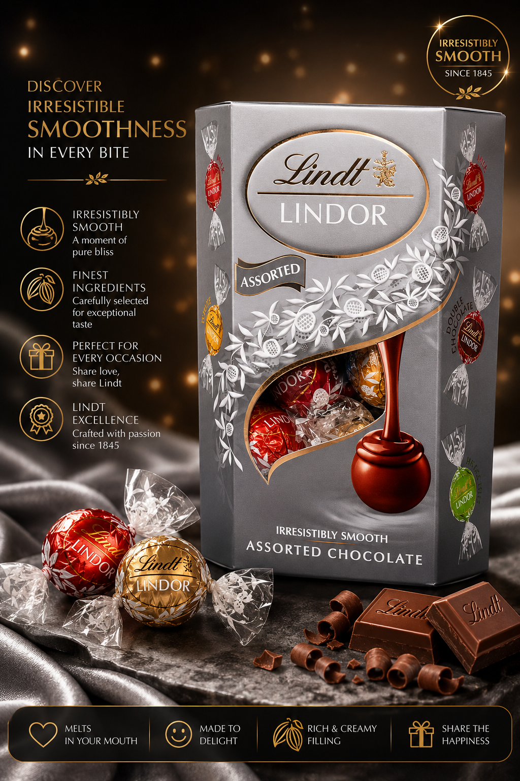 Lindt Lindor Milk Chocolate Pack - 200 Gram Festive Sharing Pack