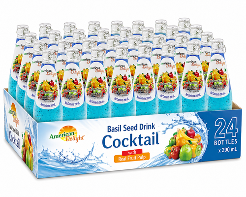 American Delight Basil Seed Drink | Cocktail Flavored Drink with Basil Seed | Pack of 24 x 300ml Each | Ready to Serve