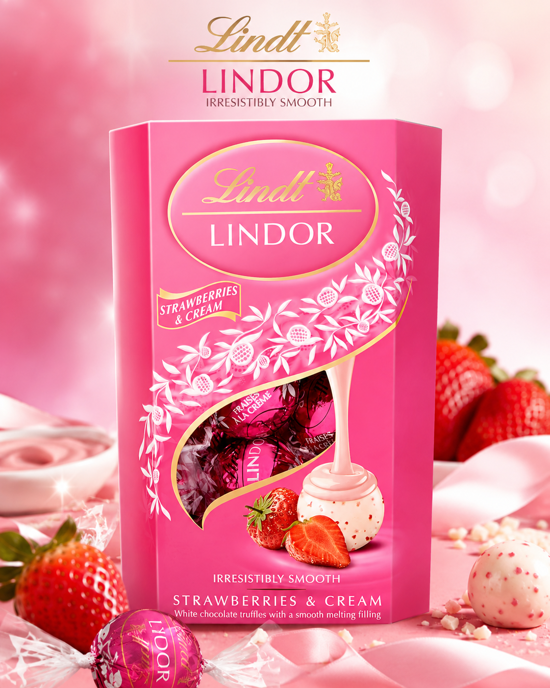 Lindt Lindor Strawberry & Cream Chocolate Truffles, 200 G