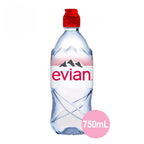 Evian Bottled Water 750ml - Naturally Filtered Drinking Water, Case of 12 Sports Cap Water Bottles