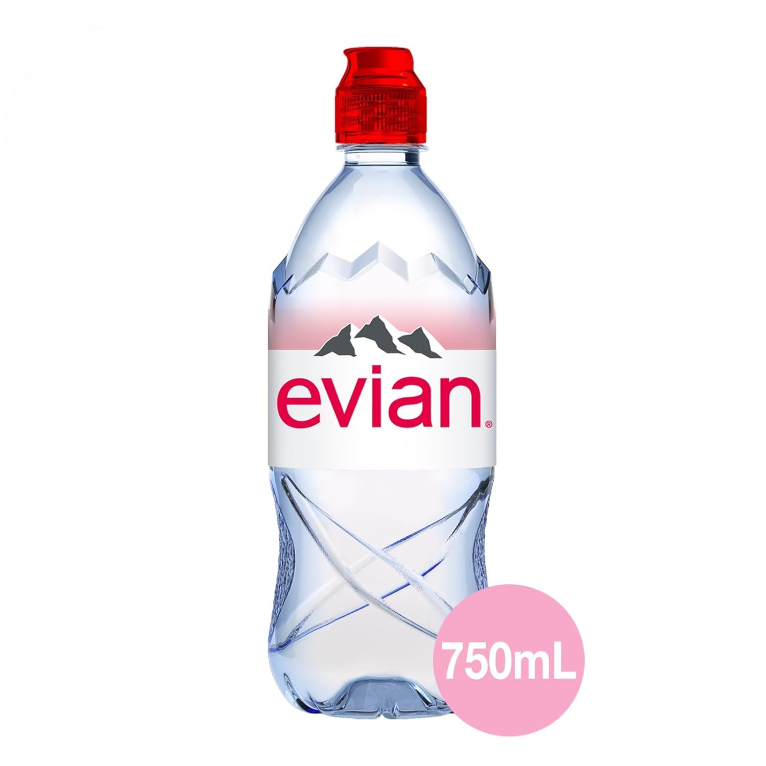 Evian Bottled Water 750ml - Naturally Filtered Drinking Water, Case of 12 Sports Cap Water Bottles