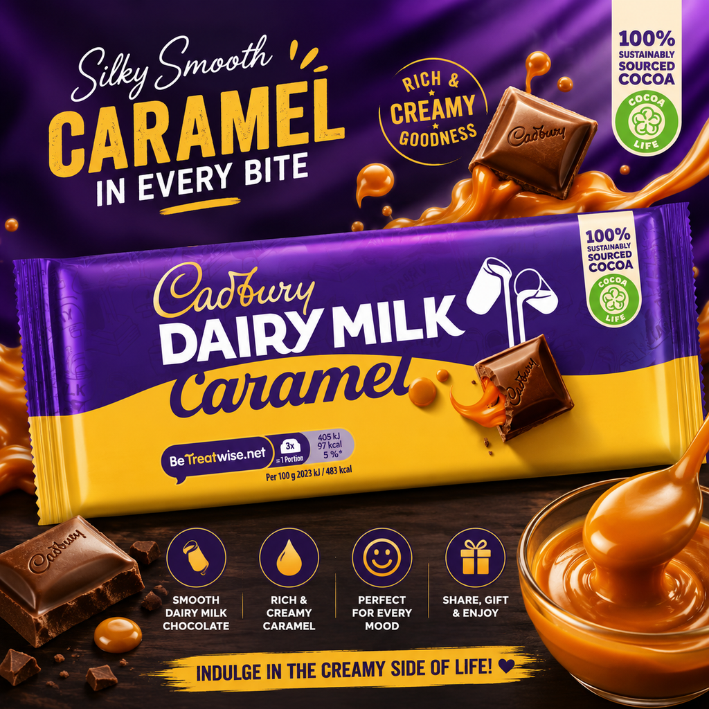 Cadbury Dairy Milk Caramel Chocolate Bar, Creamy Dairy Milk and Golden Caramel, 120g (UK)