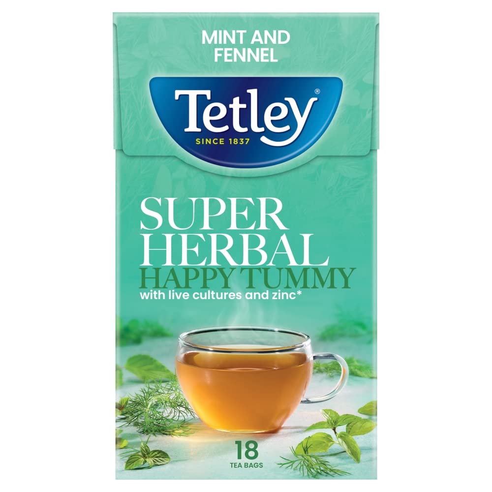 Tetley Happy Tummy Green Tea - Imported Herbal Blend for Digestive Wellness