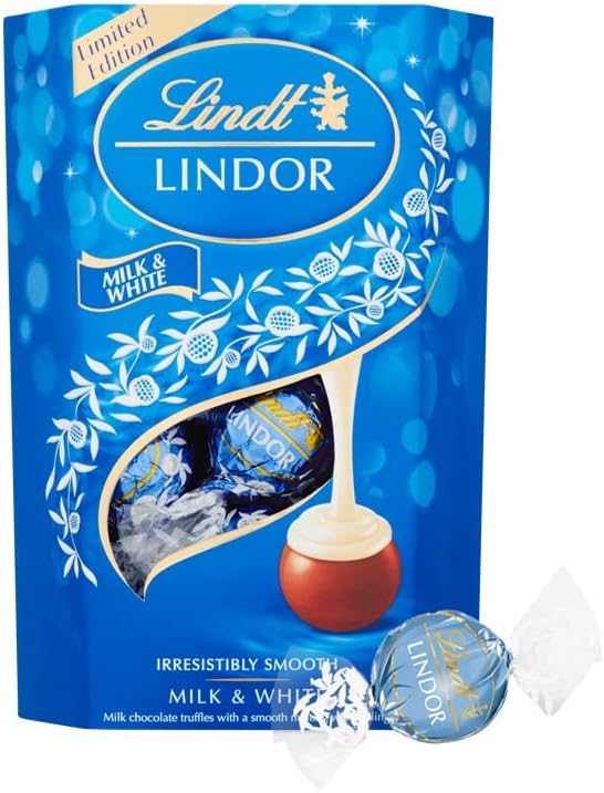 Lindt Lindor Milk and White Chocolate Truffles Box - Approx 16 balls, 200 g