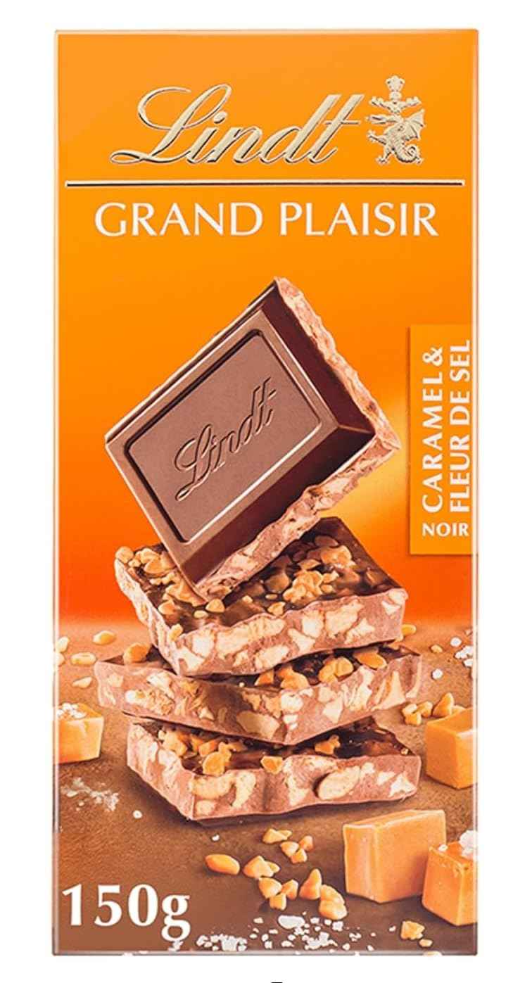 Lindt Grand Plaisir Dark Chocolate Bar with Caramel and Fleur de Sel, Premium Swiss Chocolate, 150g (From Asutria) (Pack of 02)