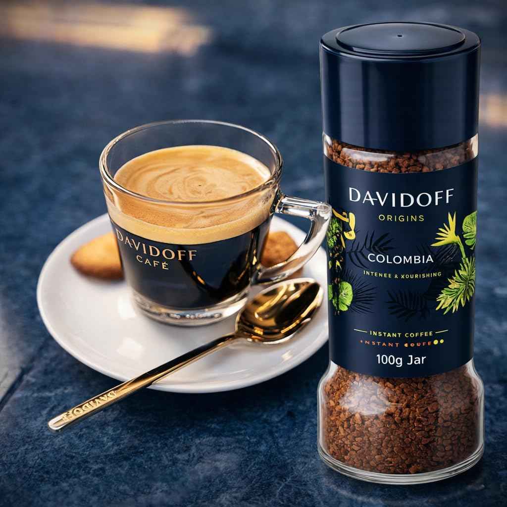 Davidoff Origins Colombia Flavour Instant Coffee, 11/12 Intensity - 100% Arabica - 3.53 Oz 90g, Granule, Glass Bottle (Pack of 04)