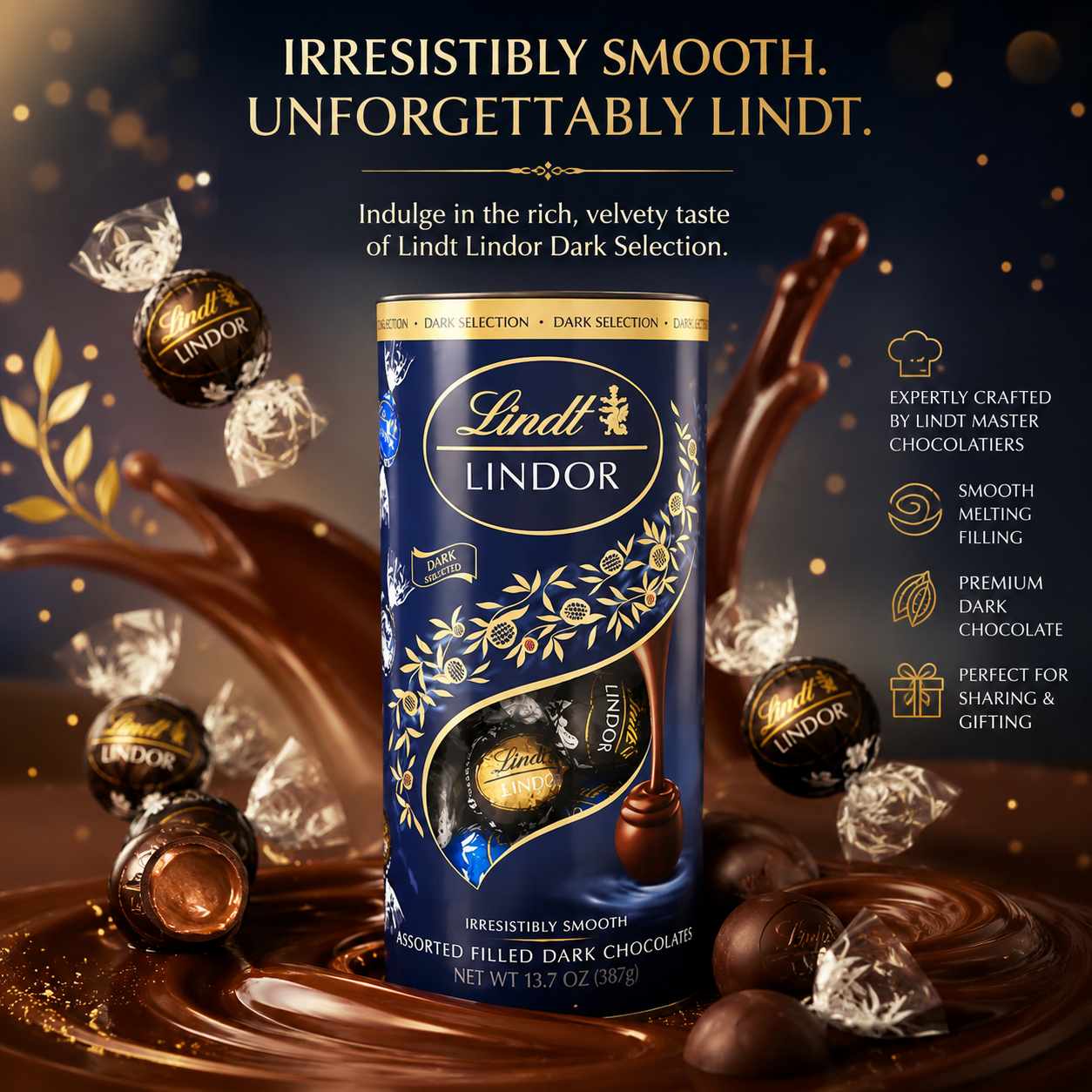 Lindt Lindor Tube Dark Assorted 400G