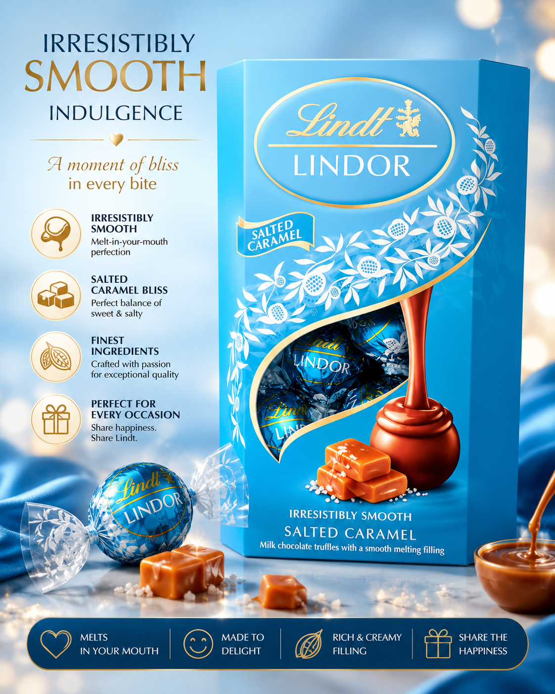 Lindt Milk Salted Caramel Truffles 7.05 oz / 200 g - Gourmet Indulgence