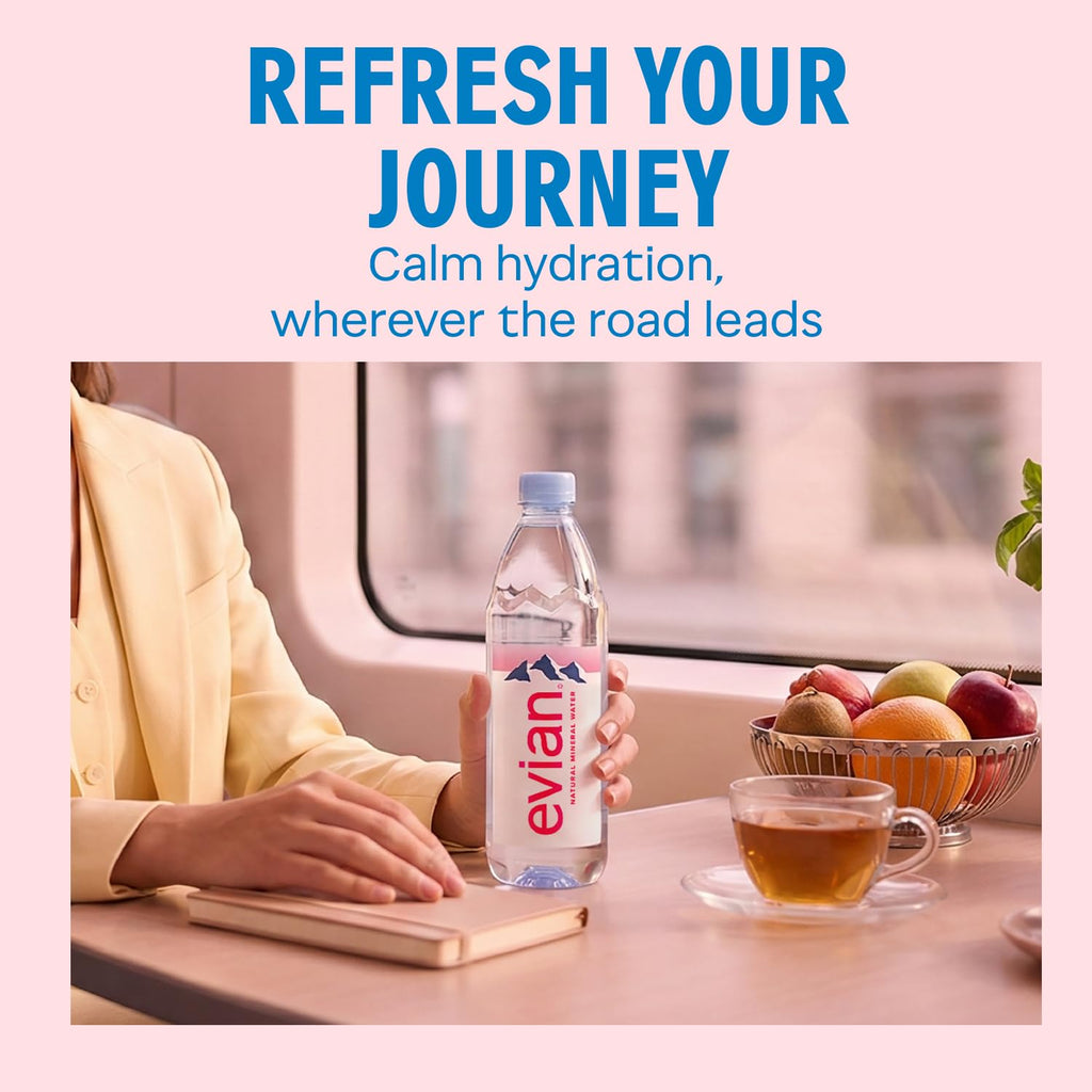 Evian Mineral Water 500ml Bottles - Naturally Filtered Drinking Water Case of 24