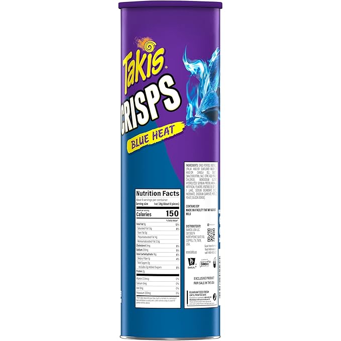 Takis Crisps Blue Heat – Extreme Spicy Blue Flavored Potato Chips, Stackable Snack,155.92g (Imported)