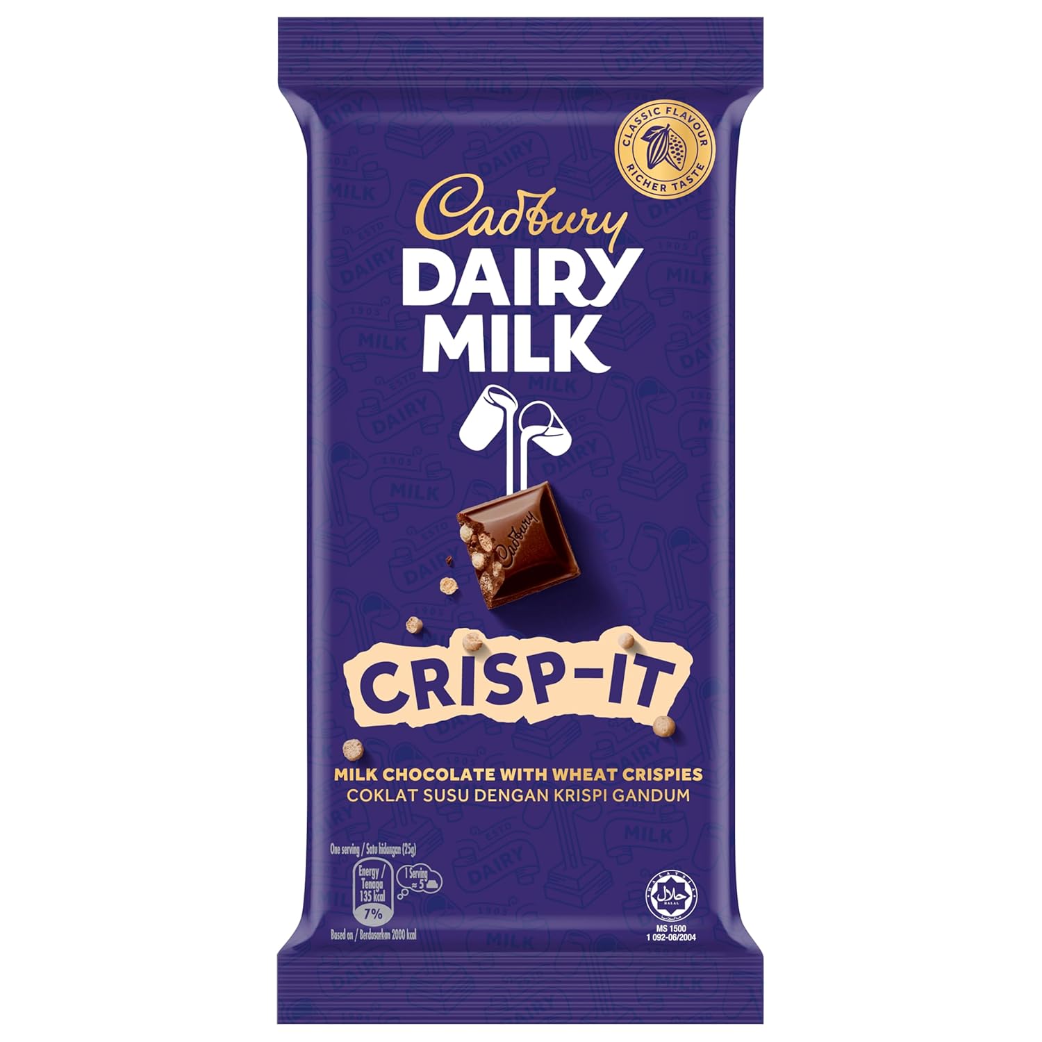 Cadbury Dairy Milk Crisp-It Milk Chocolate with Wheat Crisps 130g (Pack of 02) (Malaysia)