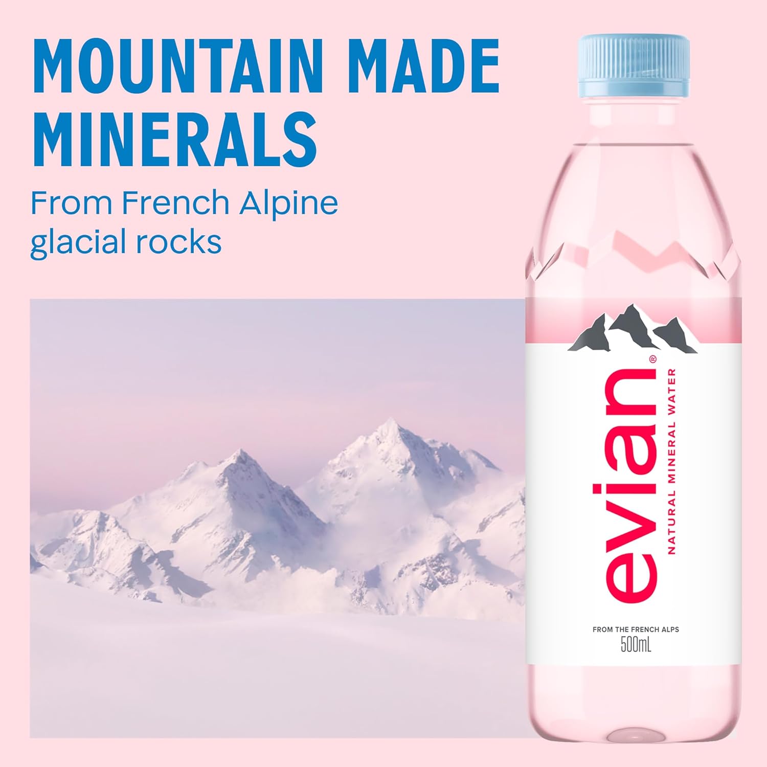 Evian Mineral Water 500ml Bottles - Naturally Filtered Drinking Water Case of 24