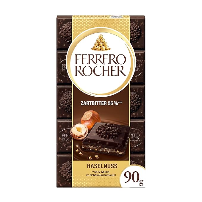 Ferrero Rocher Dark Chocolate 55% Hazelnut 90g UK - Premium Chocolate Delight