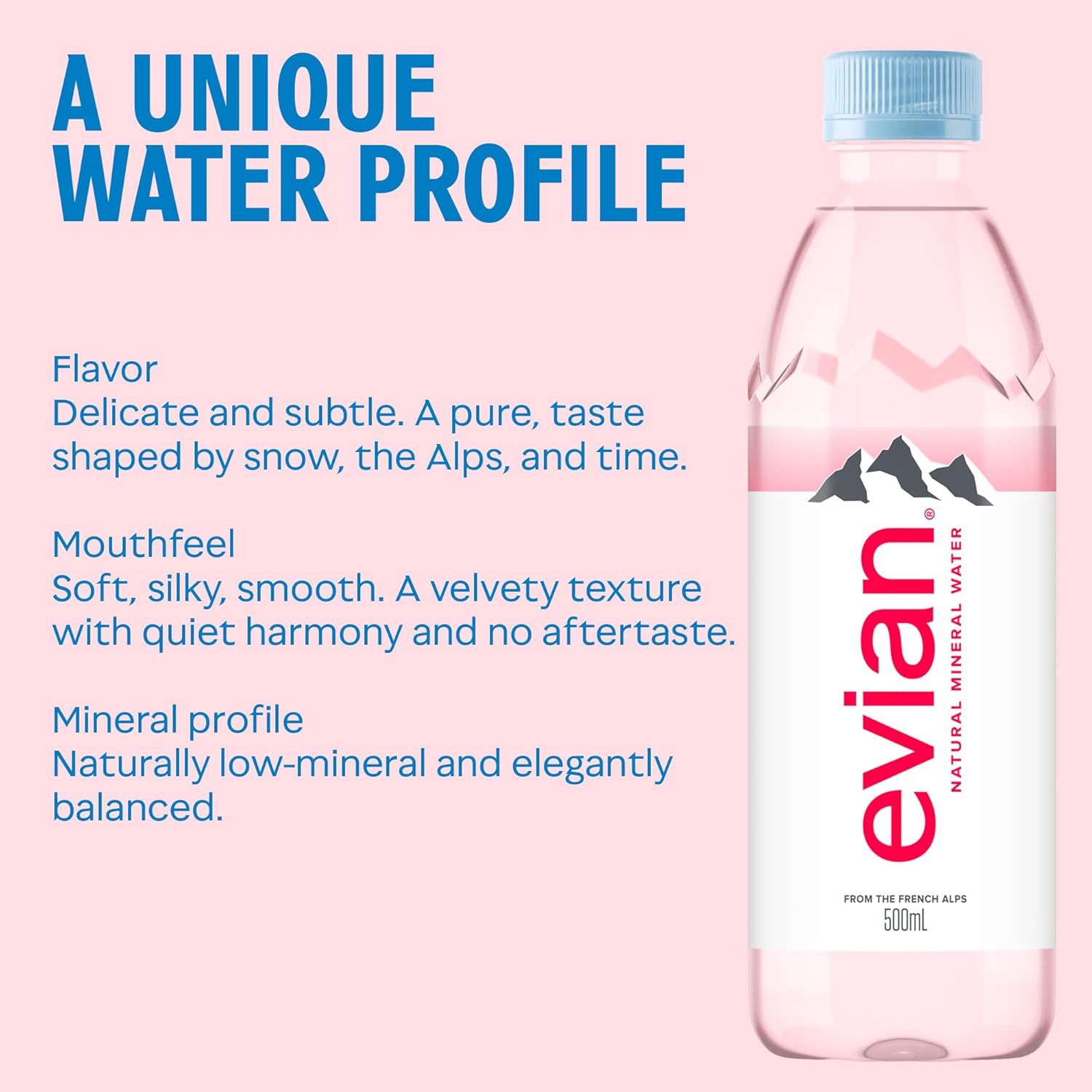 Evian Mineral Water 500ml Bottles - Naturally Filtered Drinking Water Case of 24