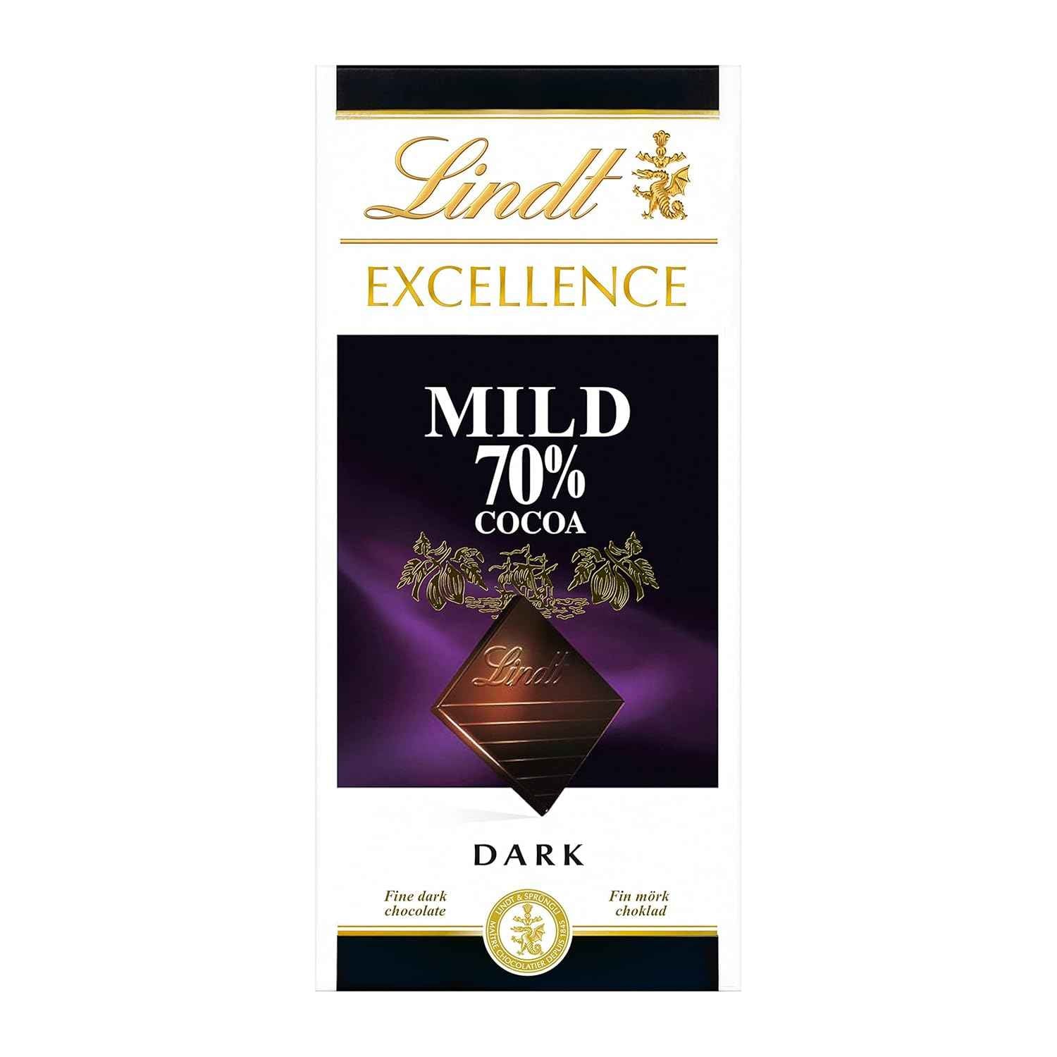 Lindt Excellence 70% Mild Dark Cocoa Chocolate Bar, 100g (Pack of 02)