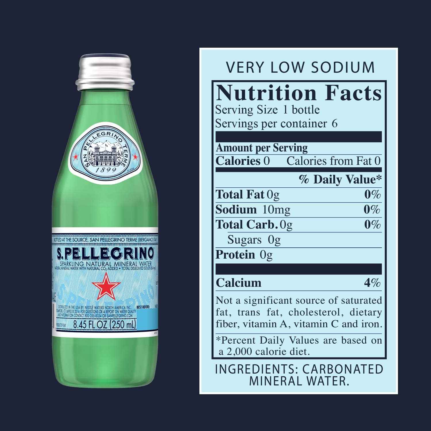 San Pellegrino Sparkling Natural Mineral Water Glass Bottle 250ml - (Pack of 24)