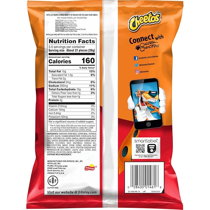 Frito Lay Cheetos King Size Crunchy Cheese Flavored Snack 3.49 oz ℮ 99 g
