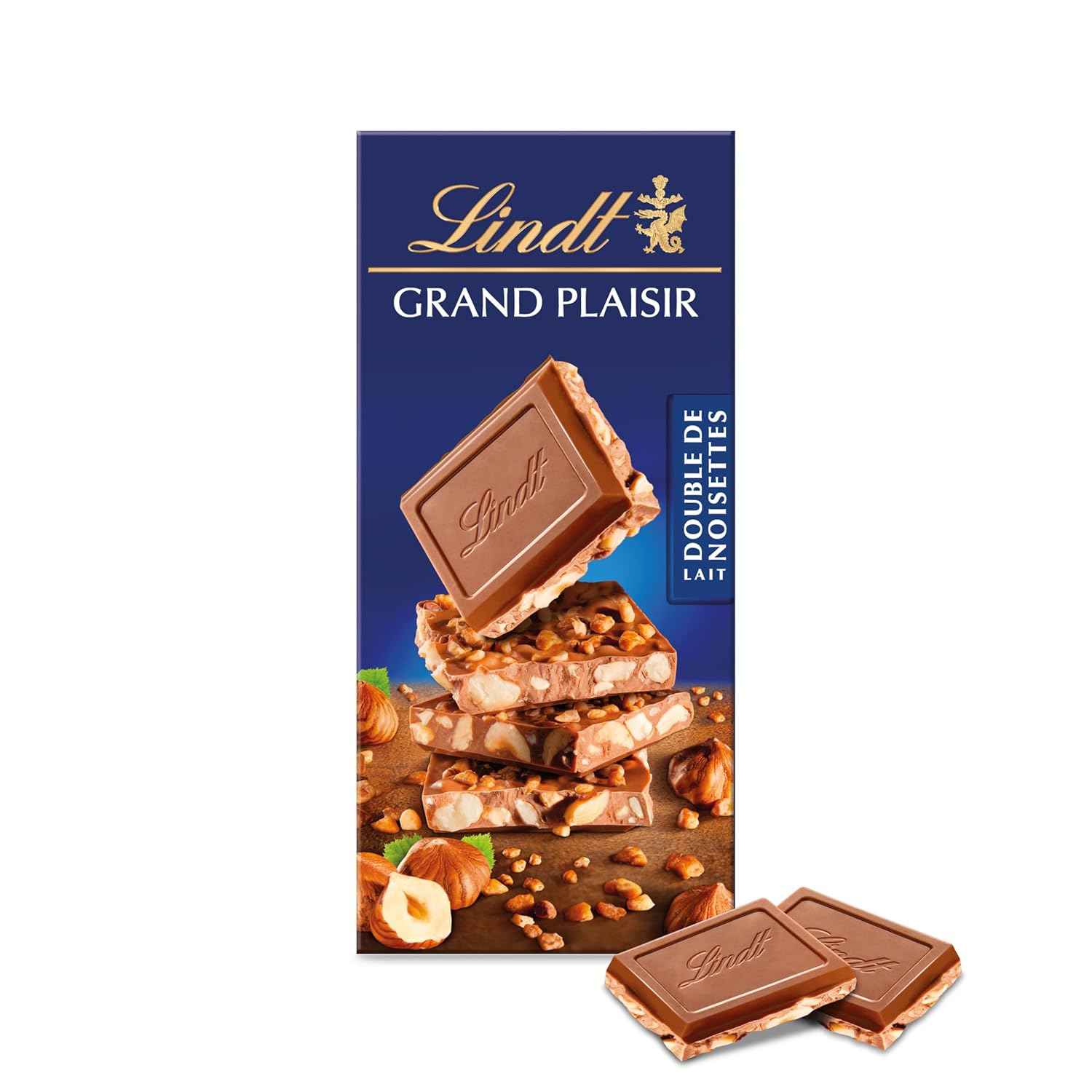 Lindt Grand Plaisir Lait Double De Noisettes ( Milk Hazelnut ) Milk Chocolate Bar 150g ((Pack of 02)