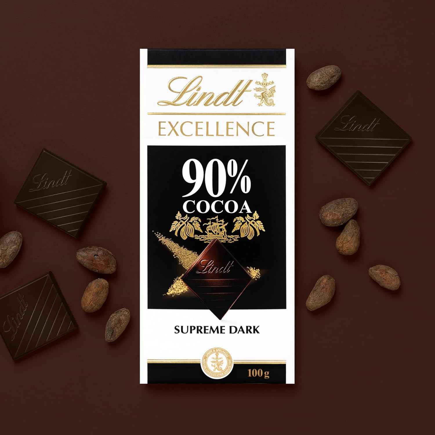 Lindt Excellence 90% Cocoa Dark Supreme Noir Chocolate Bar, 100 g (Pack of 02)