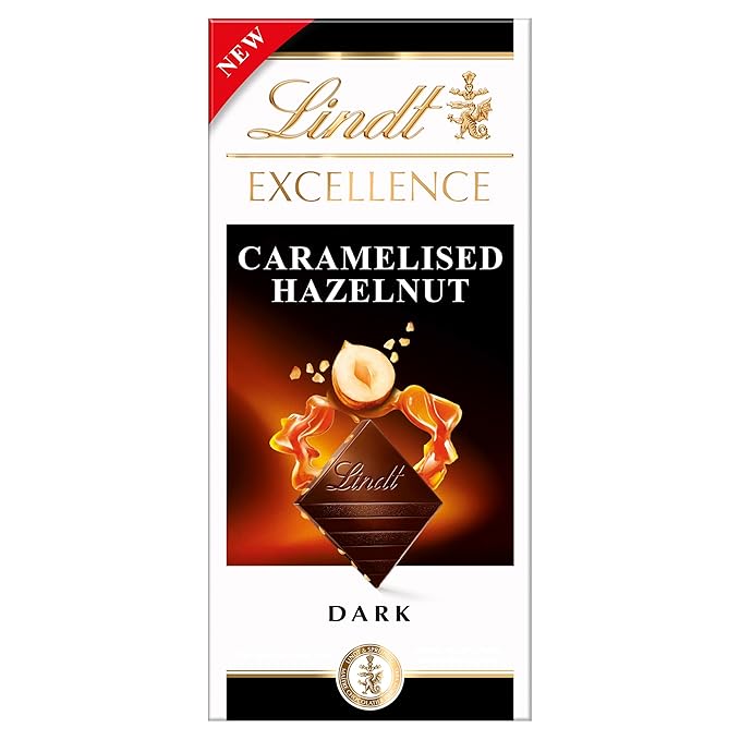 Lindt Excellence Caramelised Hazelnut Dark Chocolate Bar, 3.53 oz ℮ 100 g (Pack of 02)