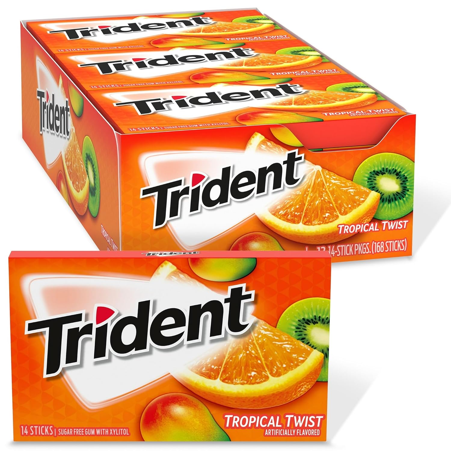 Trident Sugar Free Gum Tropical Twist - 14 Count Pack of 12