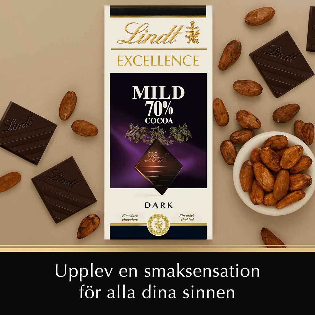 Lindt Excellence 70% Mild Dark Cocoa Chocolate Bar, 100g (Pack of 02)