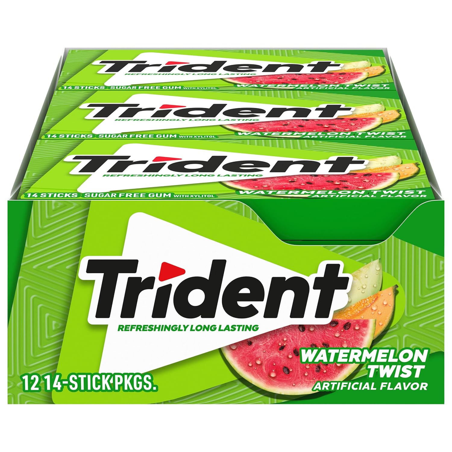 Trident Sugar Free Watermelon Gum, Watermelon Twist Flavour, 14 Count (Pack of 12)