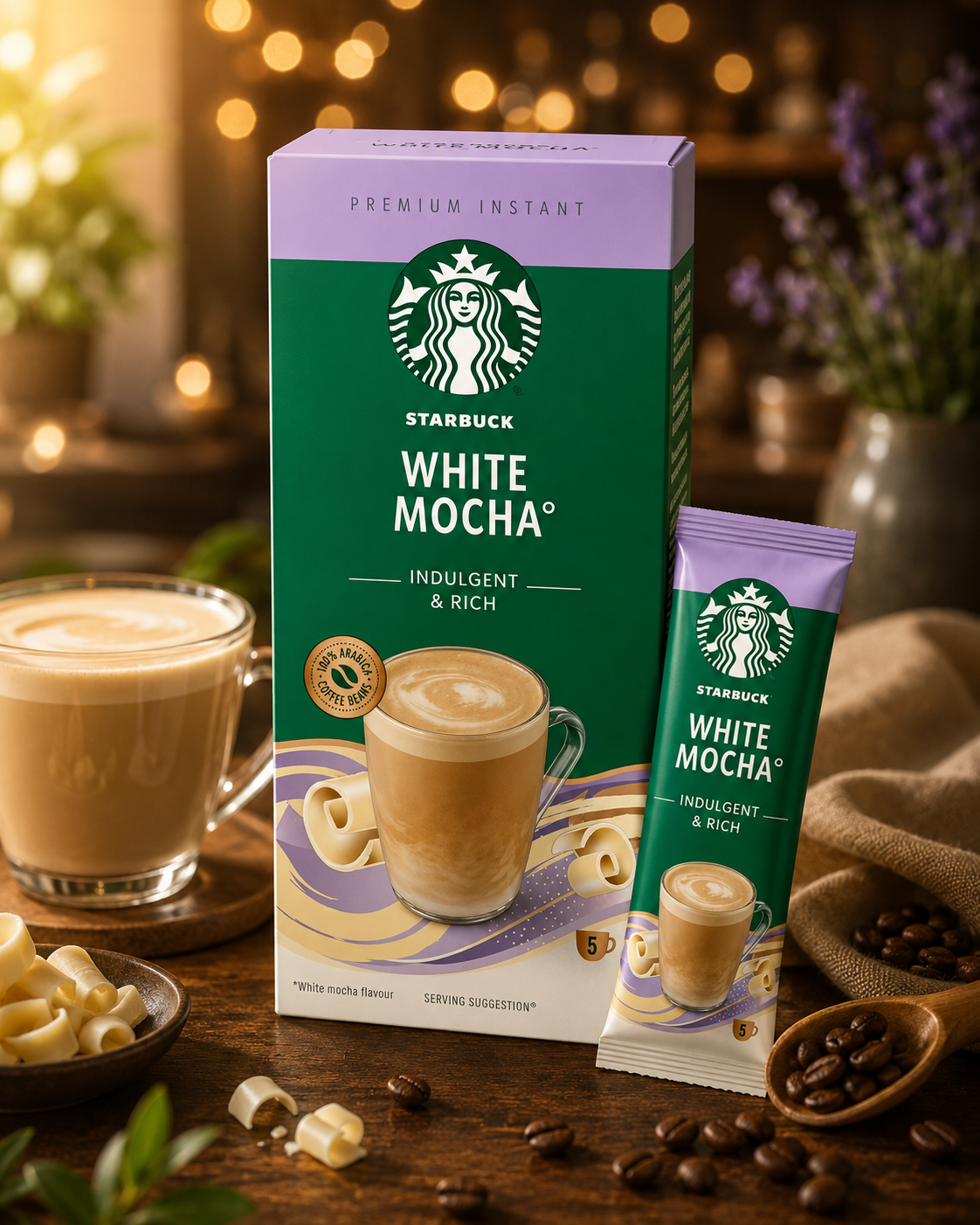 Starbucks White Mocha Instant Coffee Sachets 5 Sticks 24g Each (Imported)
