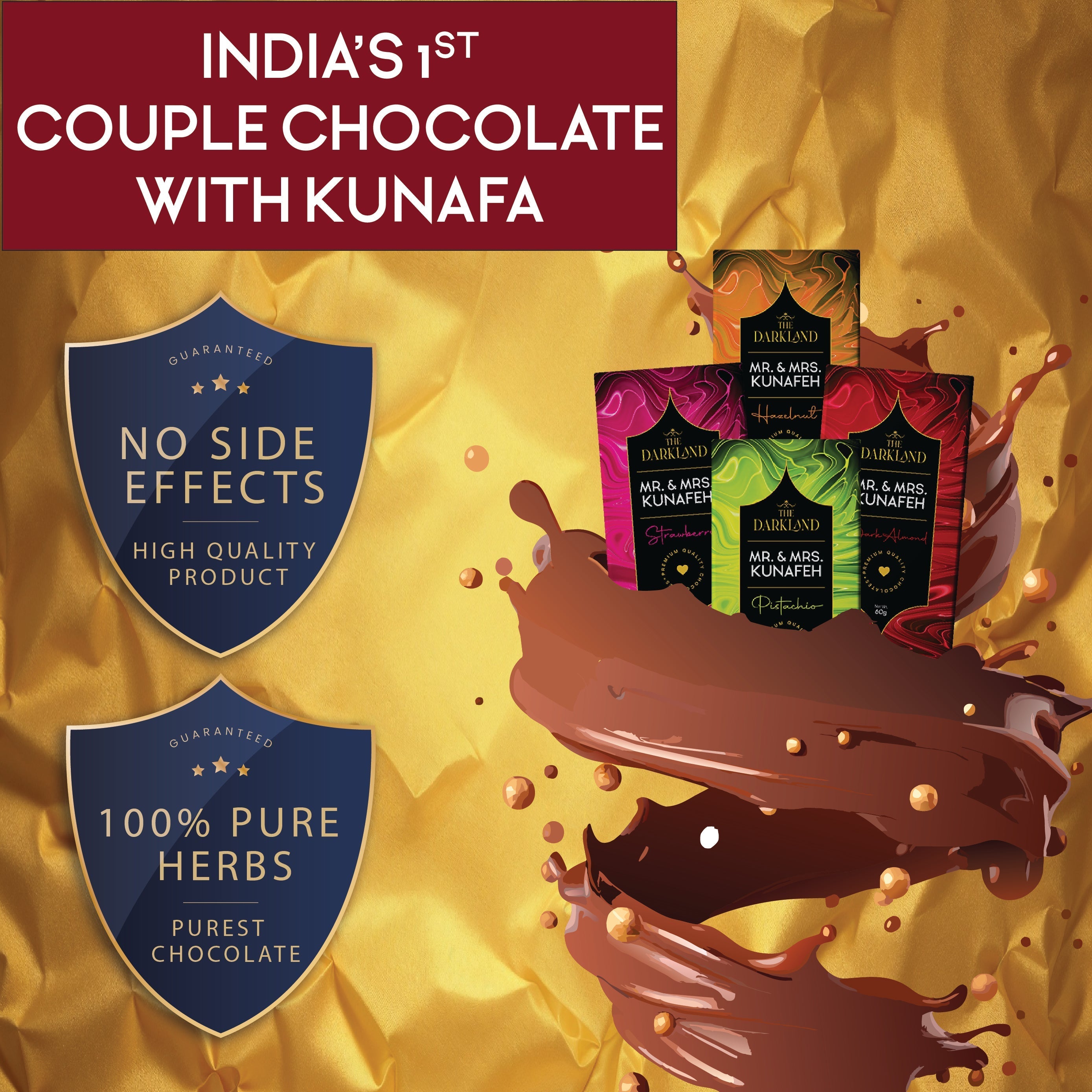 Combo Dhamaka - MR. & MRS. Kunafa | Pistachio, Strawberry & Dark Almond Flavour | Aphrodisiac Chocolate Bar