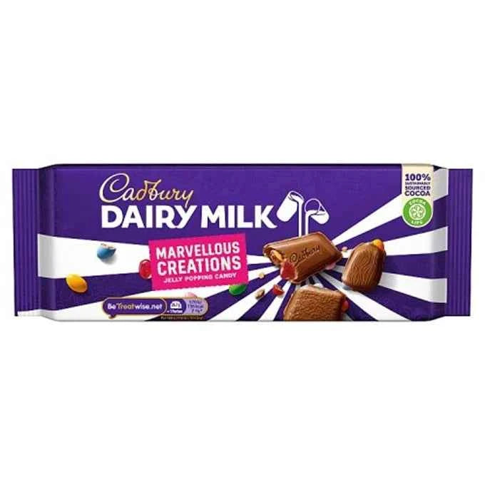 Cadbury Dairy Milk Marvellous Creations Jelly Popping Candy Milk Chocolate Bar, 180 Gm (UK)