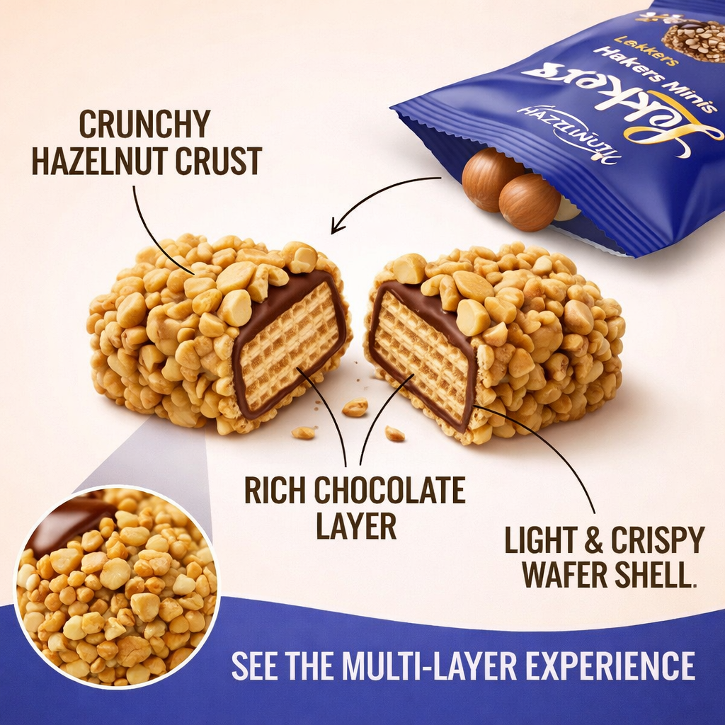 Lekkers Minis Crunchy Hazelnut Wafer Chocolates – 150g for Irresistible Snacking