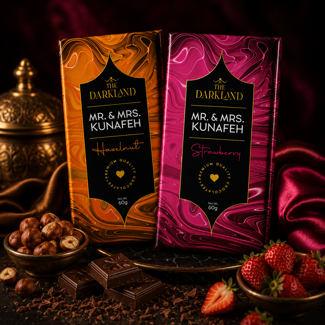 Combo Pack - MR. & MRS. Kunafa | Hazelnut & Strawberry Flavour | Aphrodisiac Chocolate Bar