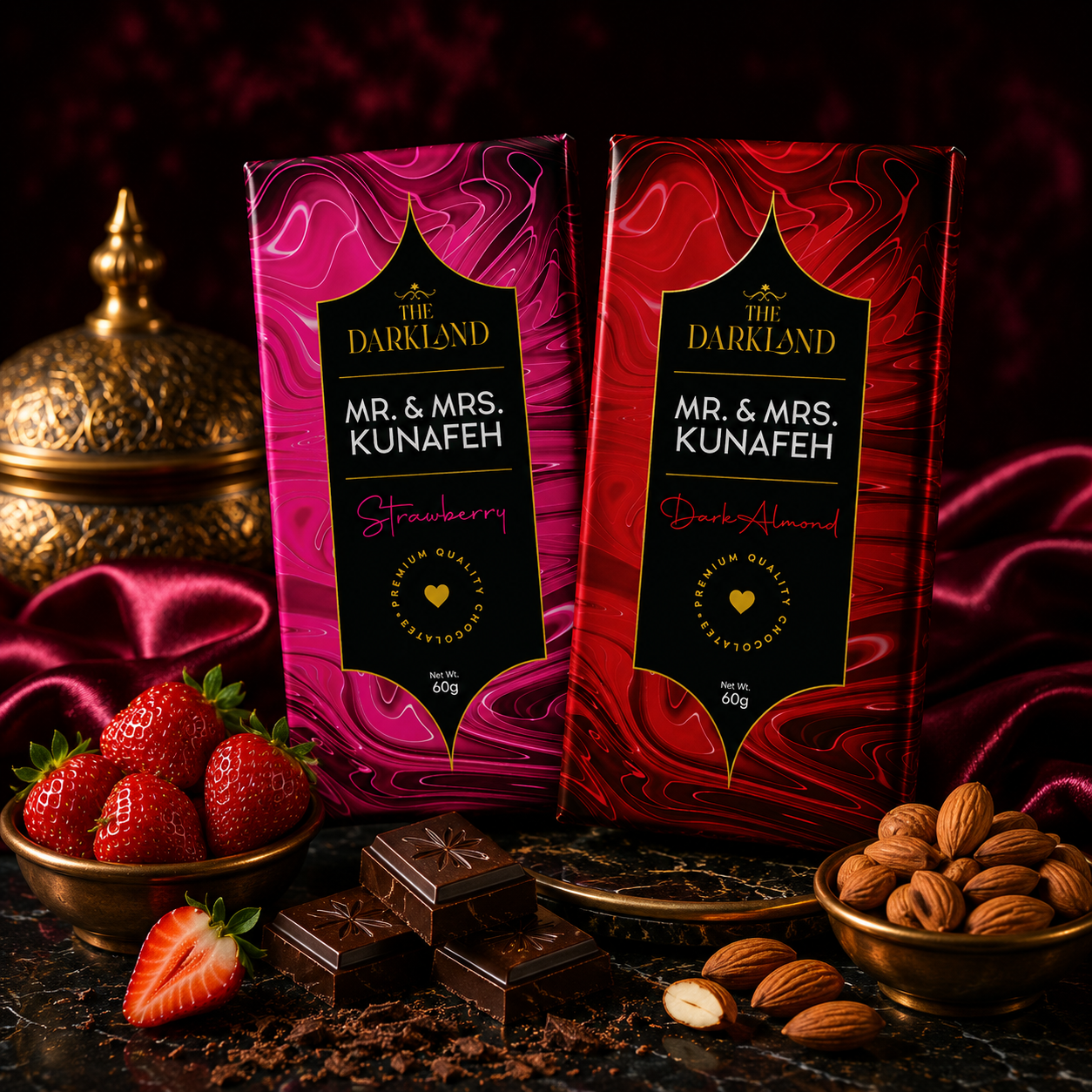 Combo Pack - MR. & MRS. Kunafa | Dark Almond & Strawberry Flavour | Aphrodisiac Chocolate Bar