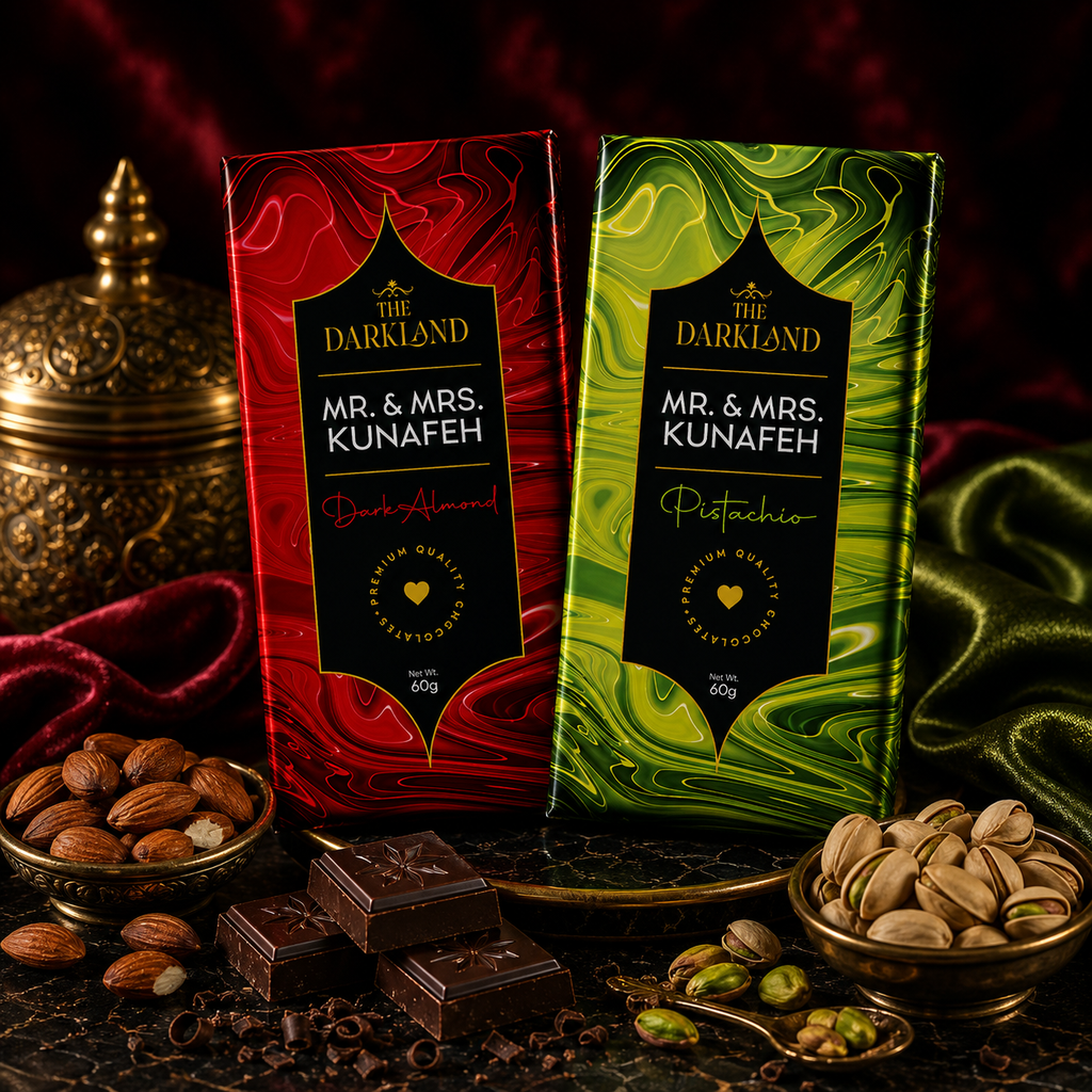 Combo Pack - MR. & MRS. Kunafa | Dark Almond & Pistachio Flavour | Aphrodisiac Chocolate Bar