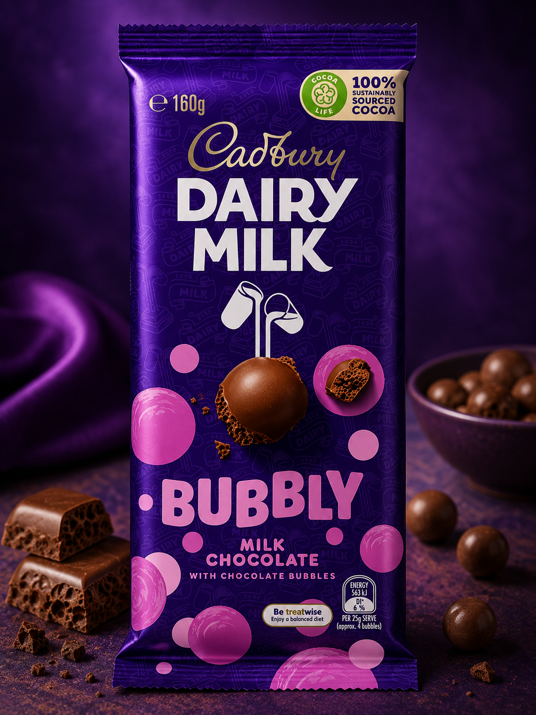 Cadbury Bubbly 87gm UK Milk Chocolate Bar with Aerated Bubbles - Delicious Cadbury Bubbly UK Chocolate
