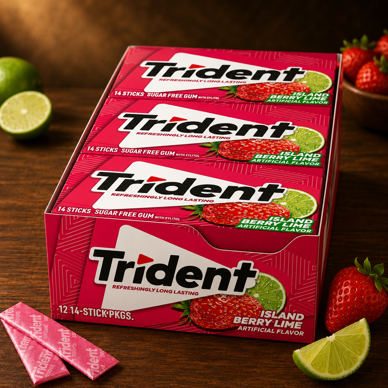 Trident Imported Sugar Free Gum Island Berry Flavour, 14 Count (Pack of 12)