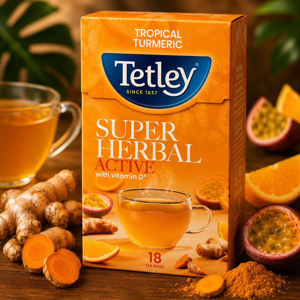 Tetley Super Herbal Active Green Tea - Imported Premium Herbal Blend