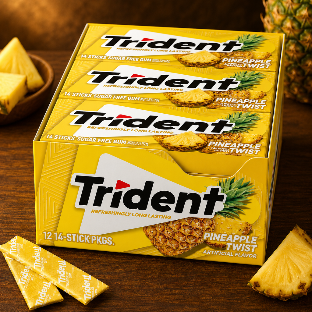 Trident Imported Sugar Free Pineapple Gum, 14 Count (Pack of 12)