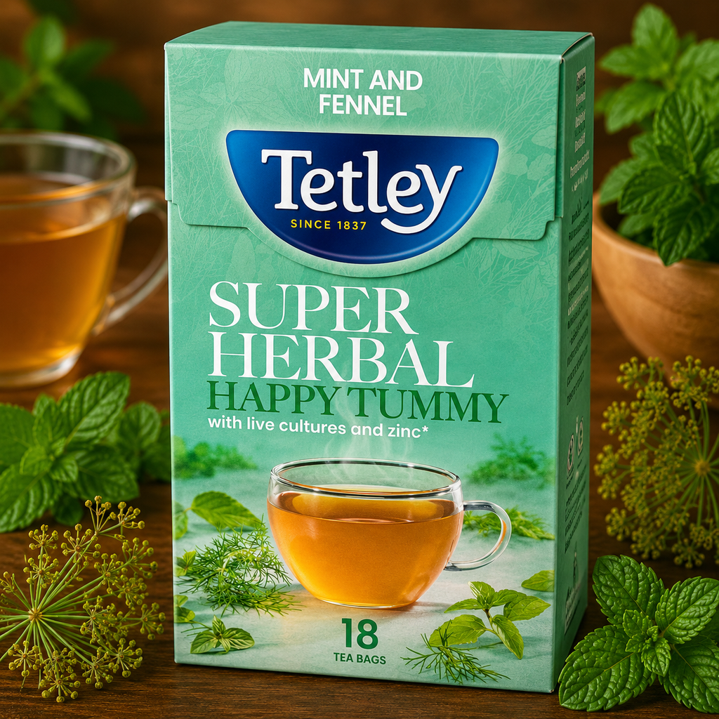 Tetley Happy Tummy Green Tea - Imported Herbal Blend for Digestive Wellness