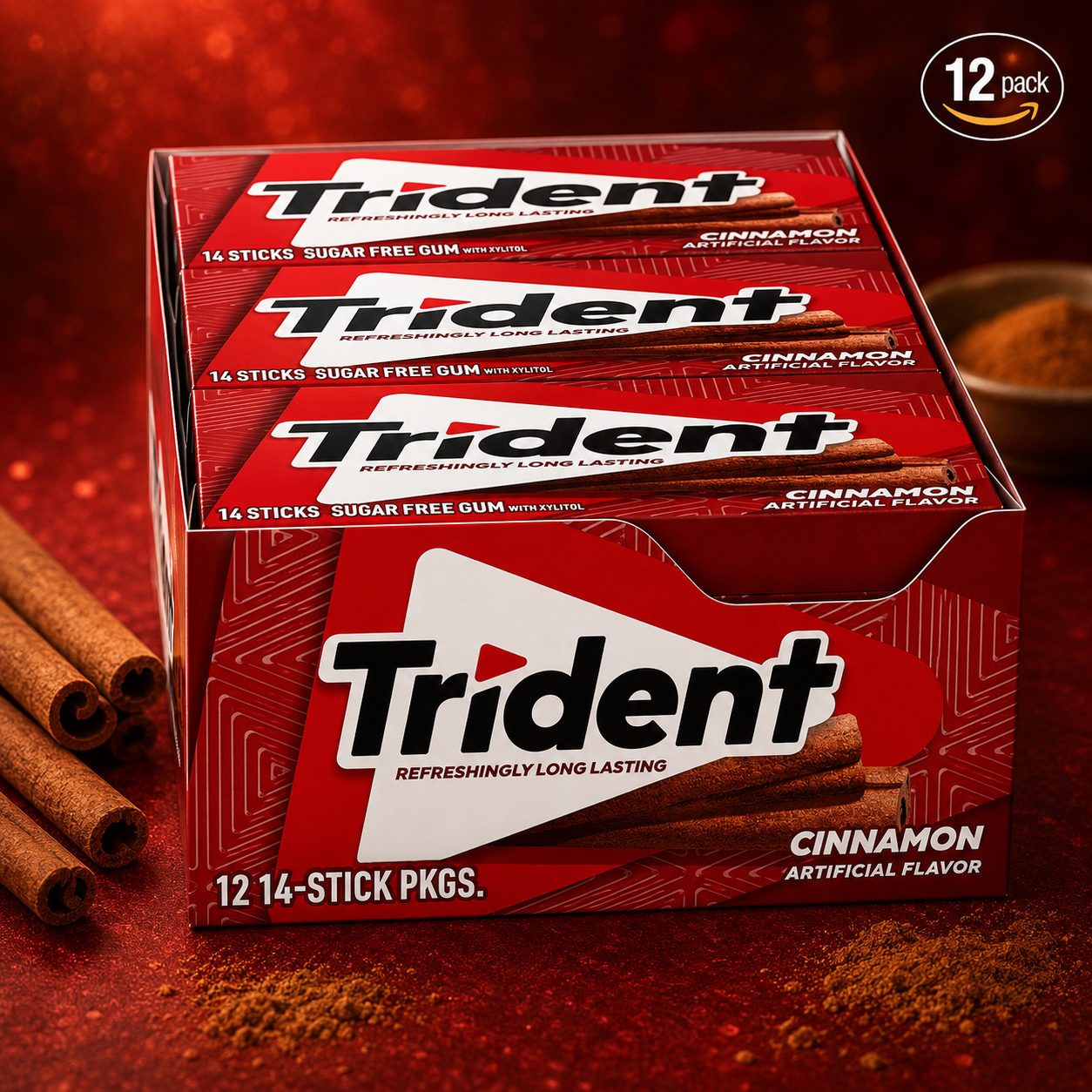Trident Cinnamon Sugar Free Gum, 14 Sticks, 26 g, 12 Pack