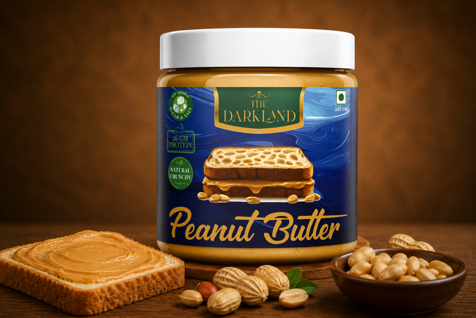 Natural Crunchy Peanut Butter 340 gm - 100% Peanuts, No Added Sugar & Salt, Unsweetened Crunchy, 26 gm Protein