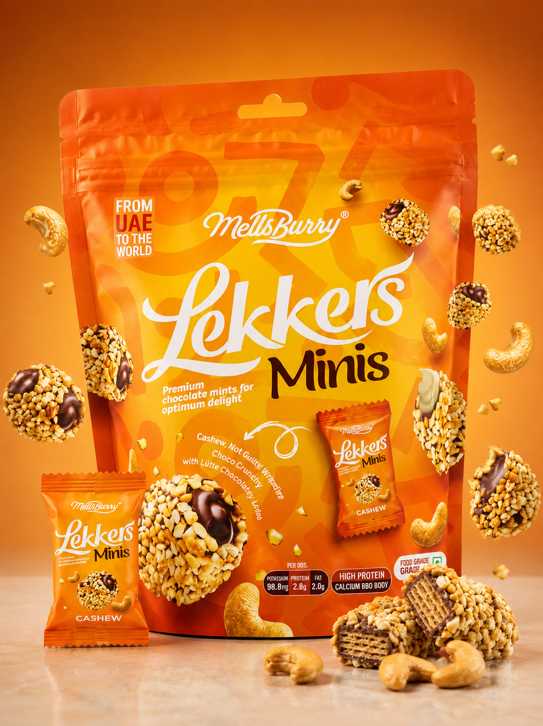 MellsBurry Premium Chocolate Mints with Cashew - High Protein Crunchy Wafer Bites 150g by Febora Foods